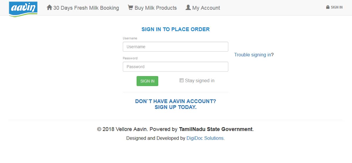 milk booking login form